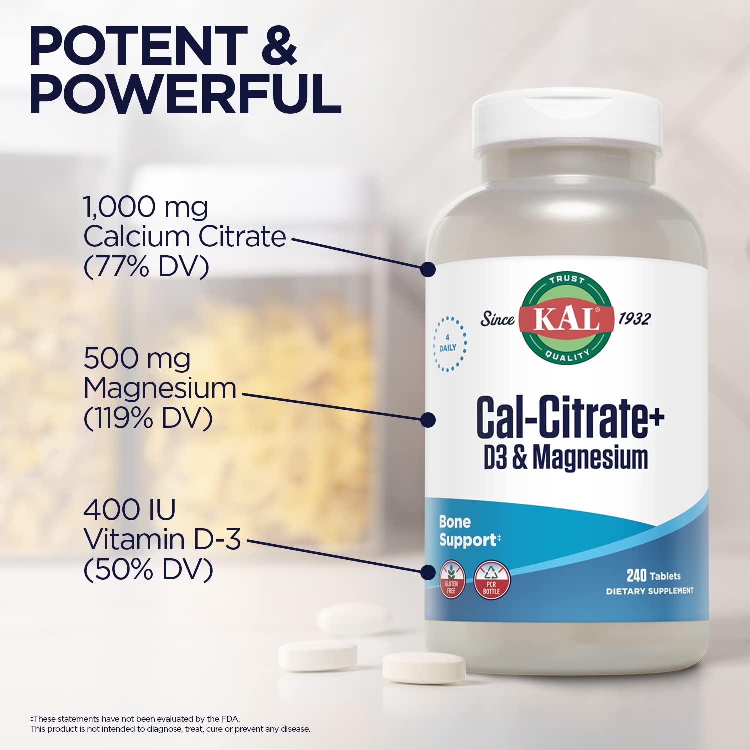 KAL Cal-Citrate+ Calcium Supplement eco-friendly bottle