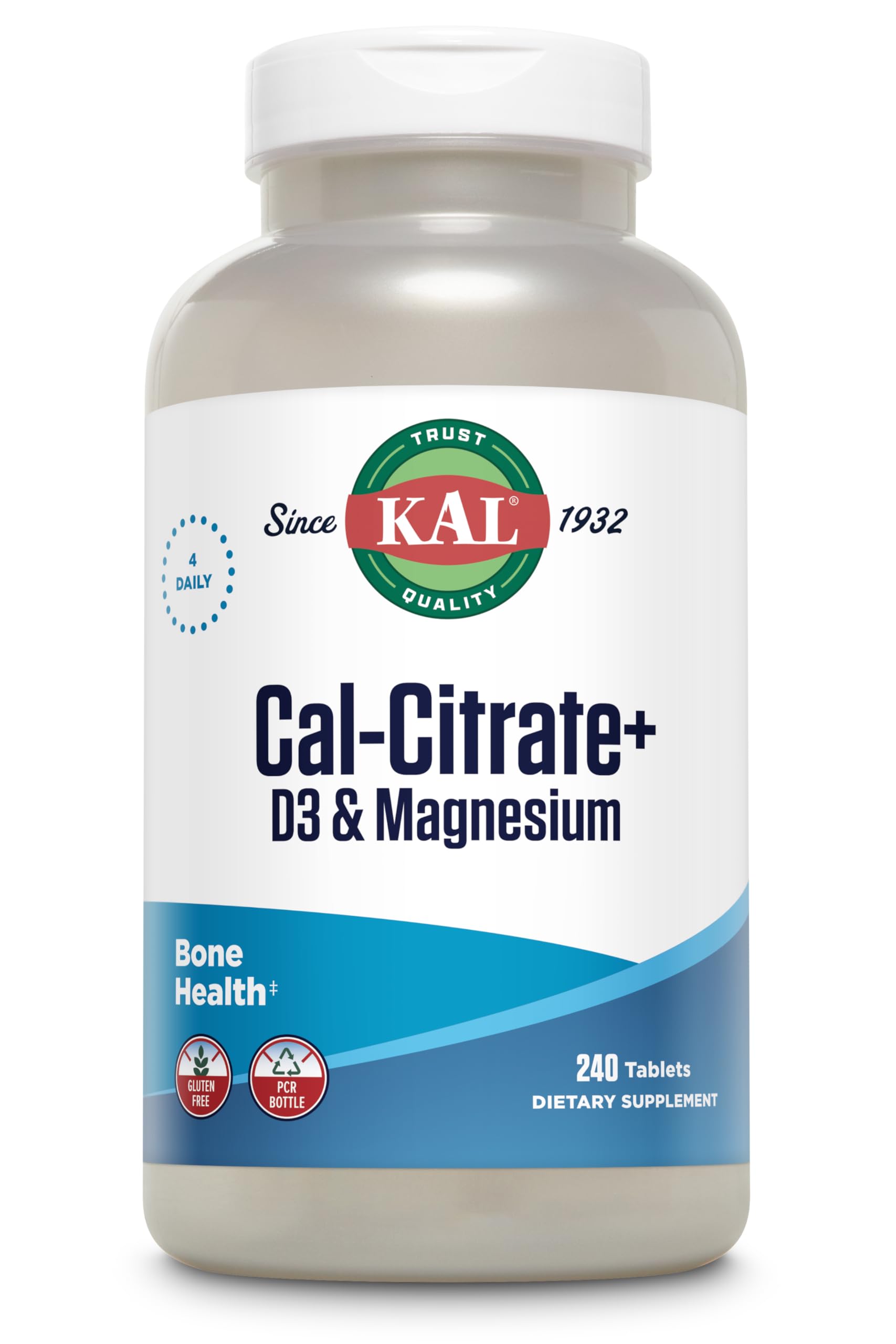 KAL Cal-Citrate+ Calcium Supplement front view with packaging