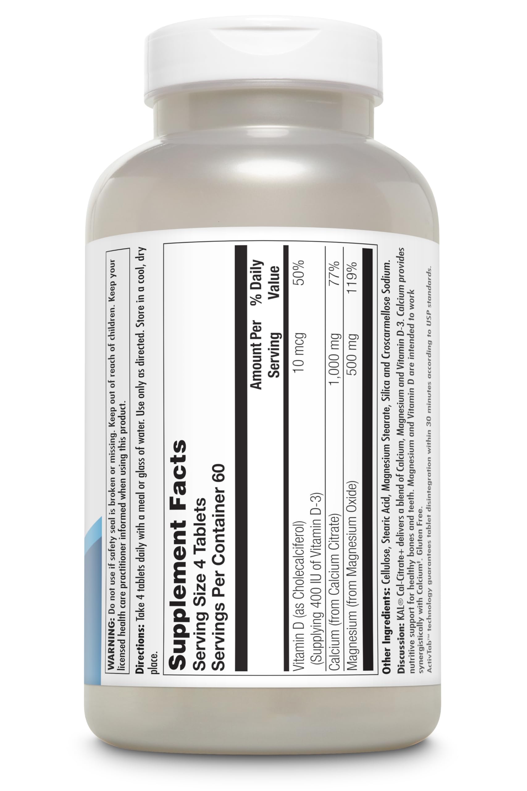 KAL Cal-Citrate+ Calcium Supplement side view of tablets
