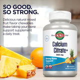 KAL Calcium Citrate+ chewable tablets on a wooden table