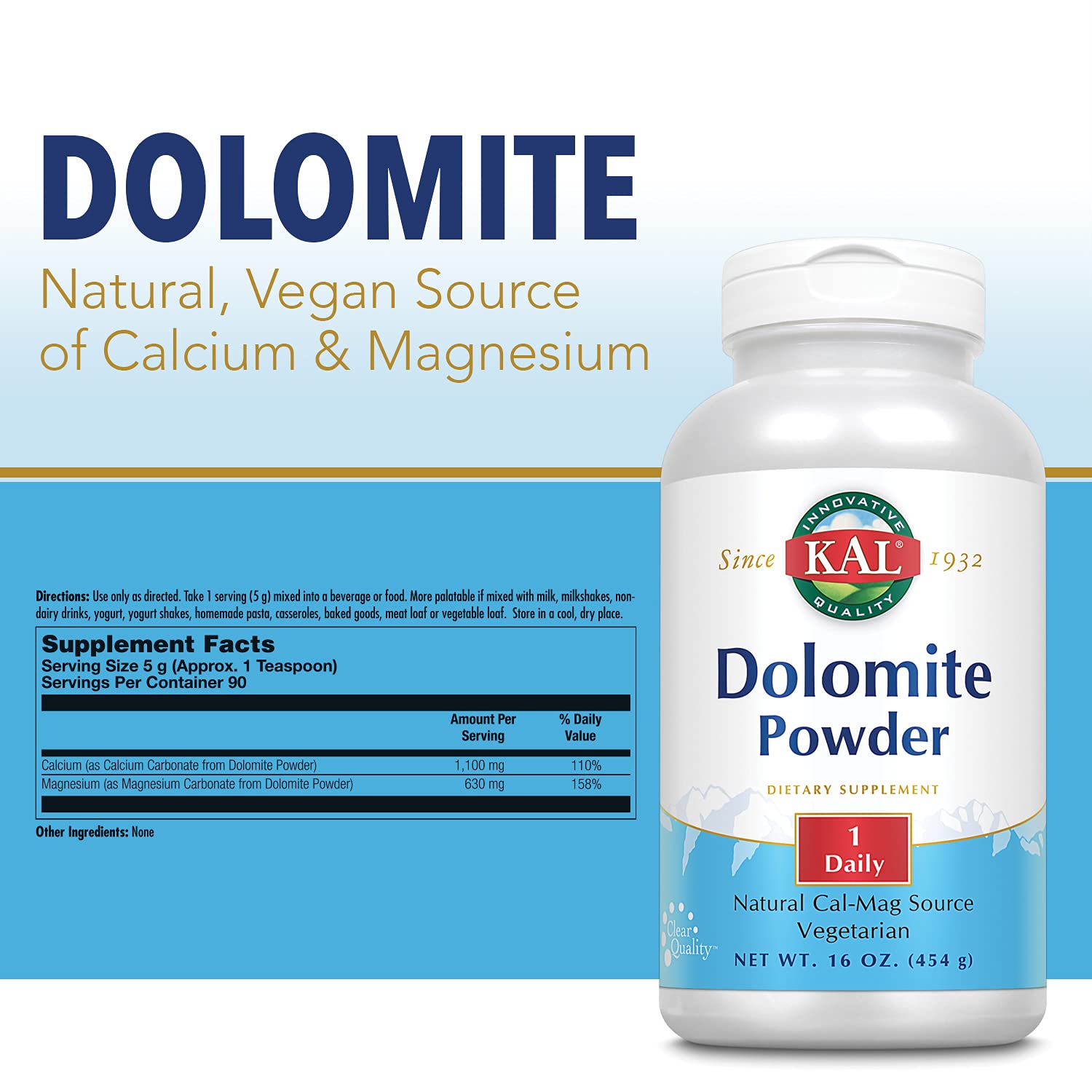 KAL Calcium & Magnesium Powder packaging side view
