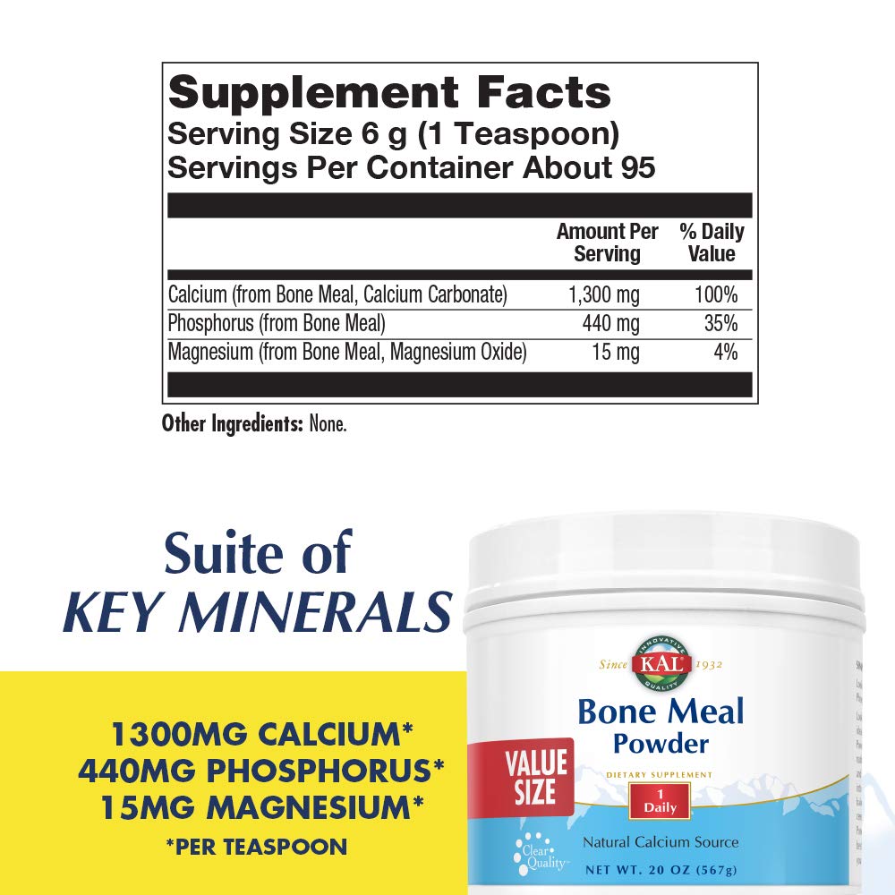 KAL Calcium Supplement 1300mg side view with dosage details