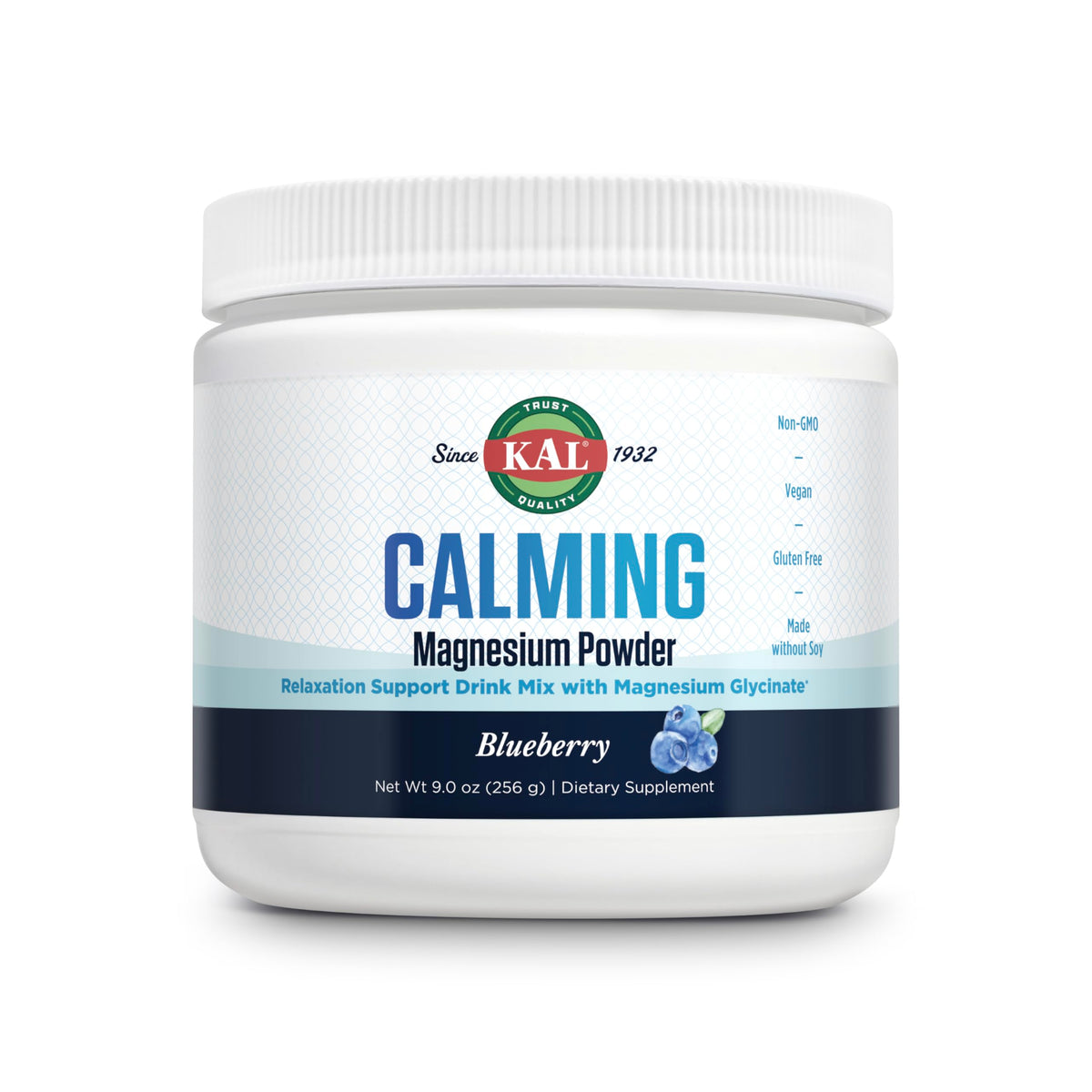 KAL Calming Magnesium Powder 308g front view with packaging