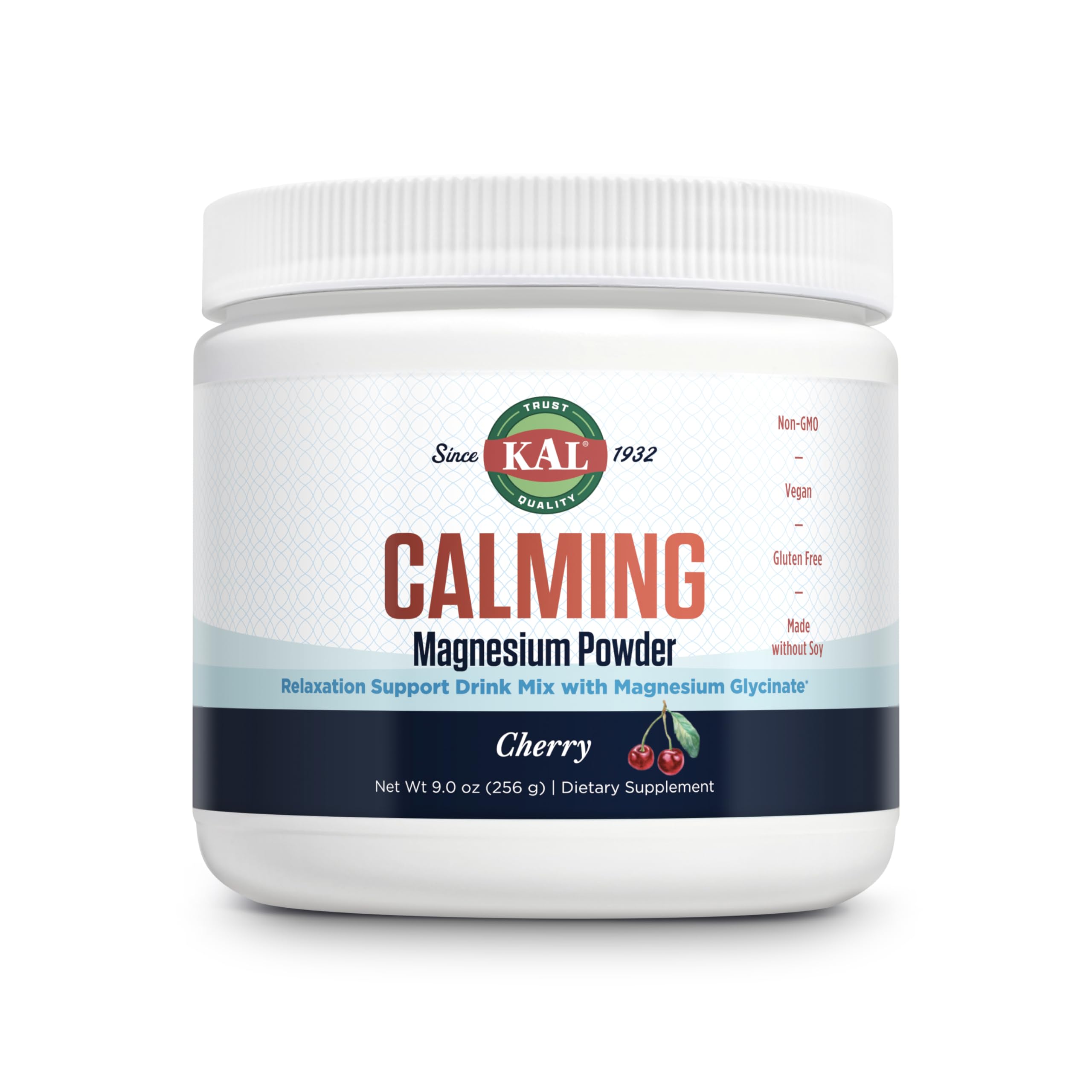 KAL Calming Magnesium Powder 312g front view with natural cherry flavour