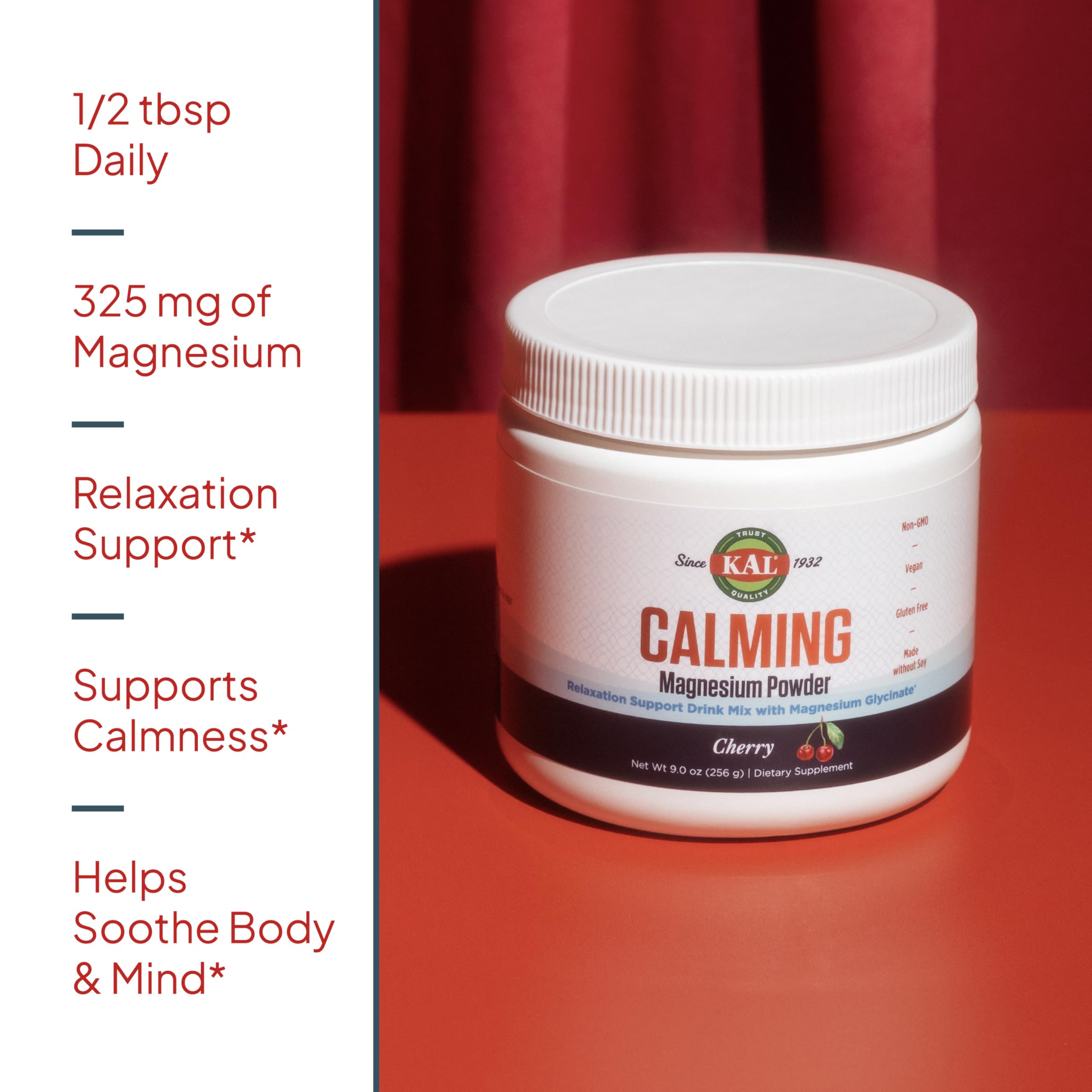 KAL Calming Magnesium Powder 312g opened with powder visible