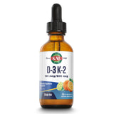 KAL D3 K2 DropIns liquid supplement front view with bottle and label