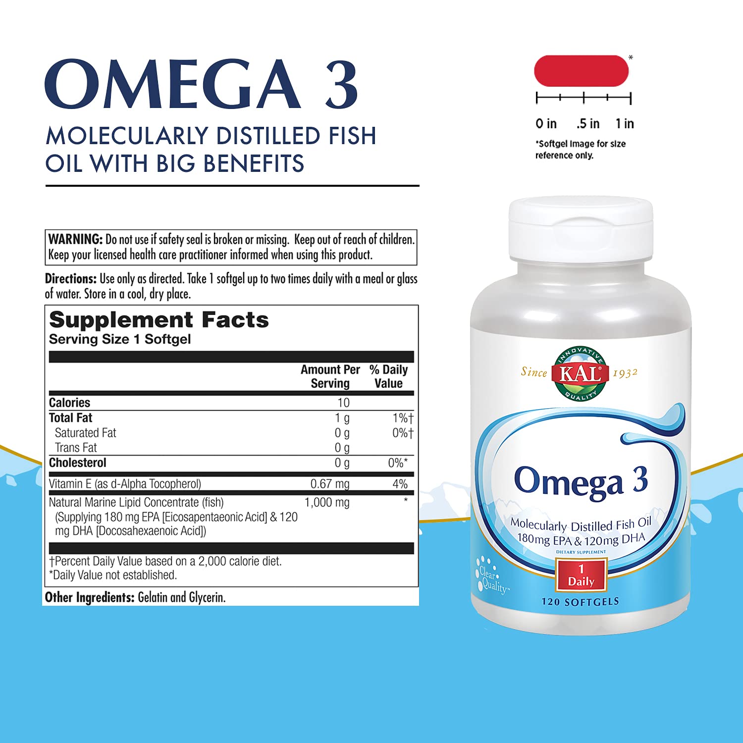 KAL Fish Oil Capsules side view showing dosage information