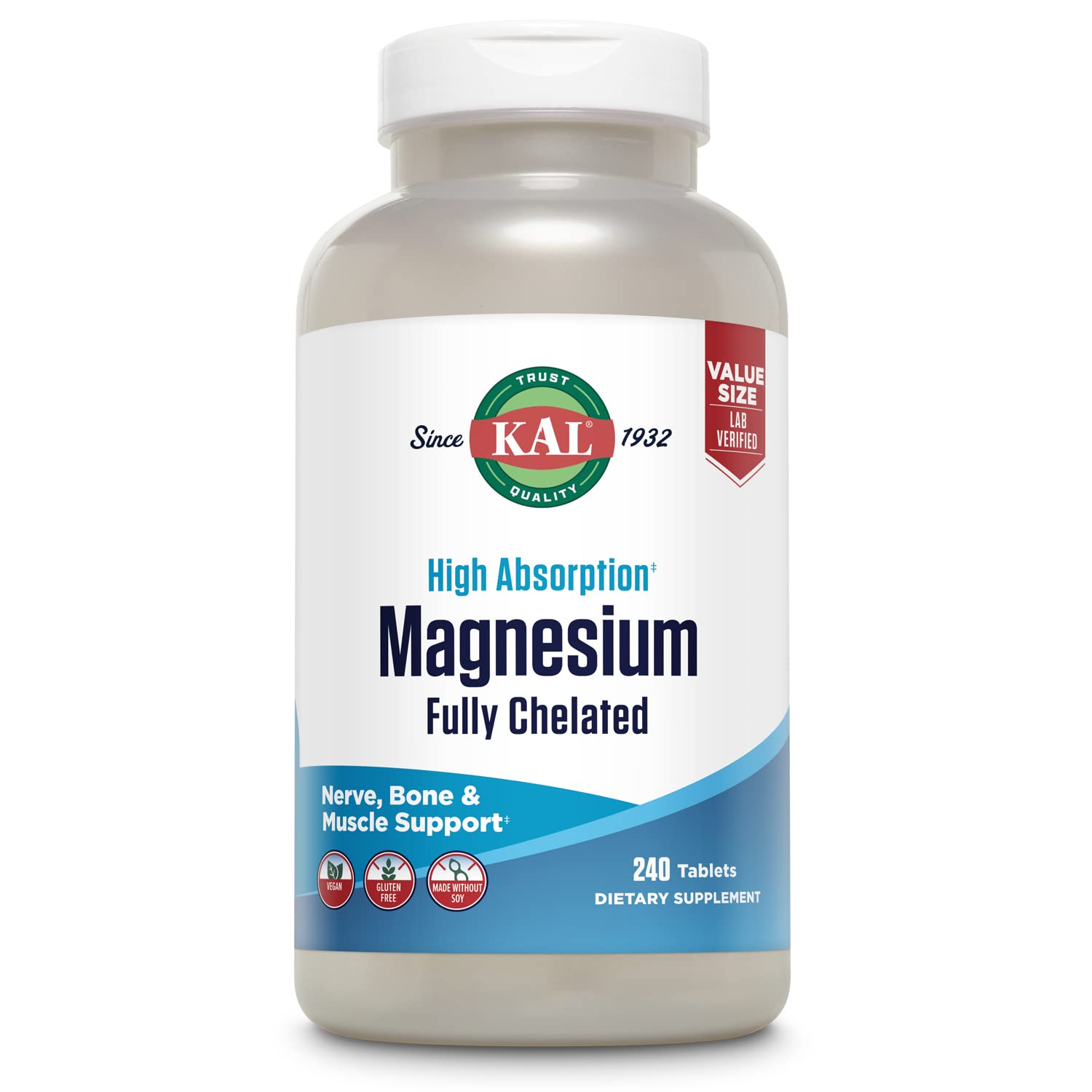 KAL High Absorption Magnesium Glycinate 240 Tablets front view