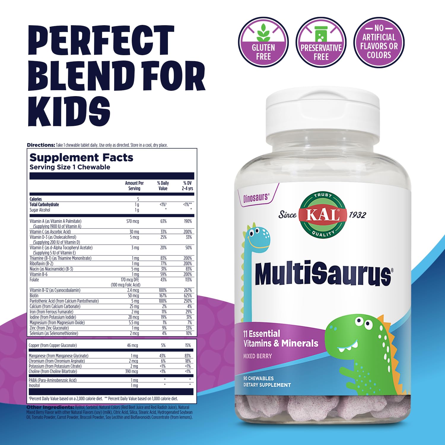 KAL Kids Multivitamins packaging with mixed berry flavour