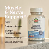 KAL Liposomal Magnesium Oxide 100g capsules on a wooden surface