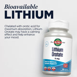 KAL Lithium Orotate 5mg VegCaps displayed with natural background