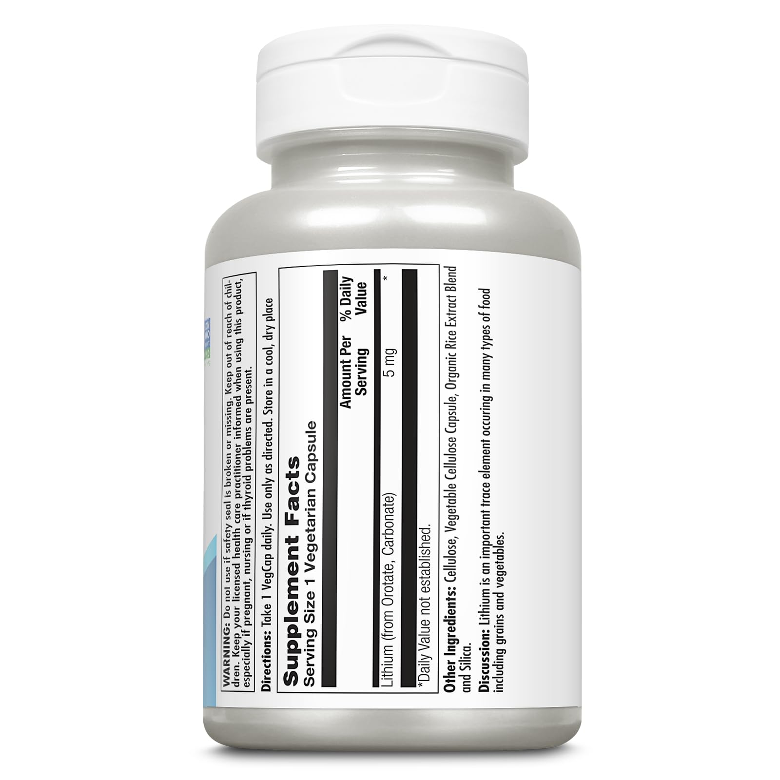 KAL Lithium Orotate 5mg VegCaps side view showing capsule details