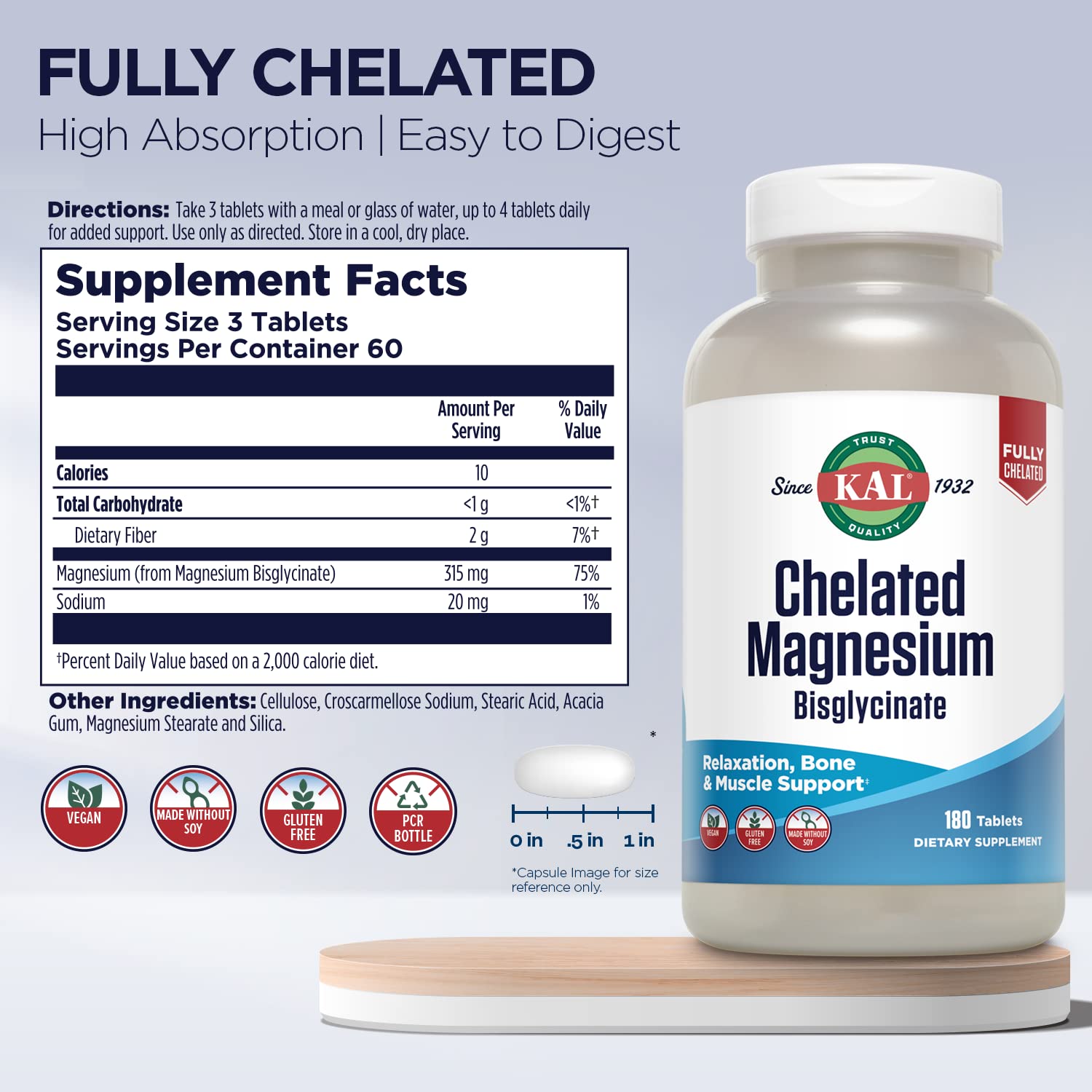 KAL Magnesium Bisglycinate bottle side view