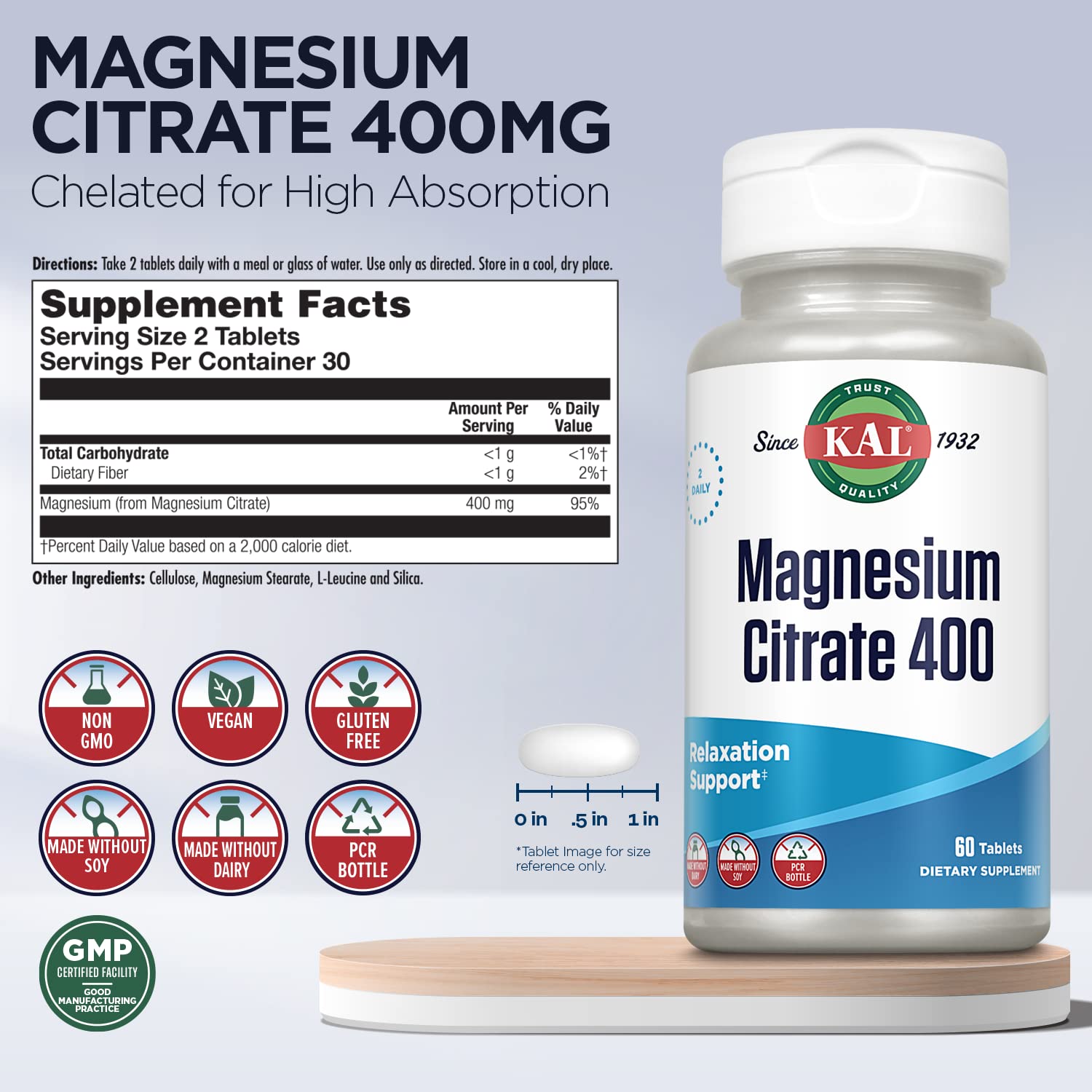 KAL Magnesium Citrate 400mg Capsules packaging