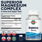 KAL Magnesium Complex 500mg supplement side view with dosage details