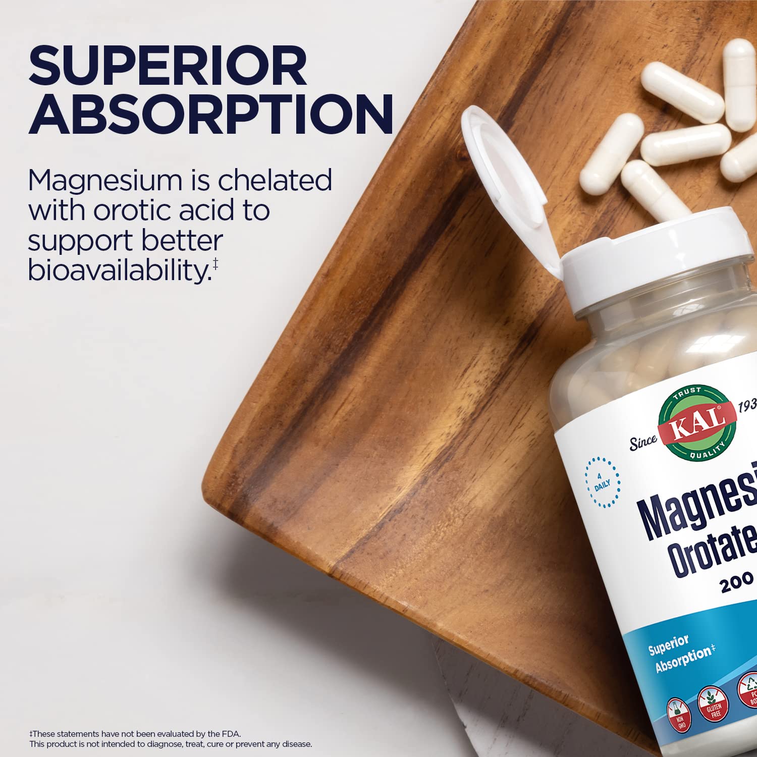 KAL Magnesium Dietary Supplement on a kitchen counter