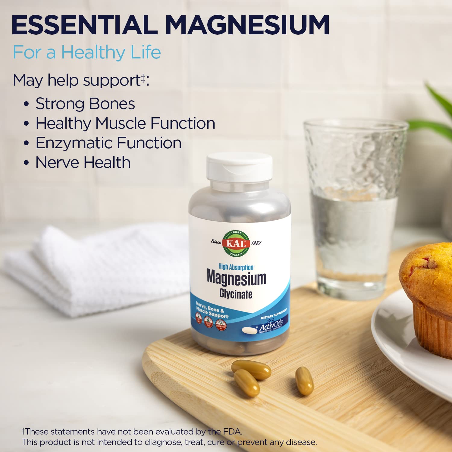 KAL Magnesium Glycinate 440g back view with ingredient list
