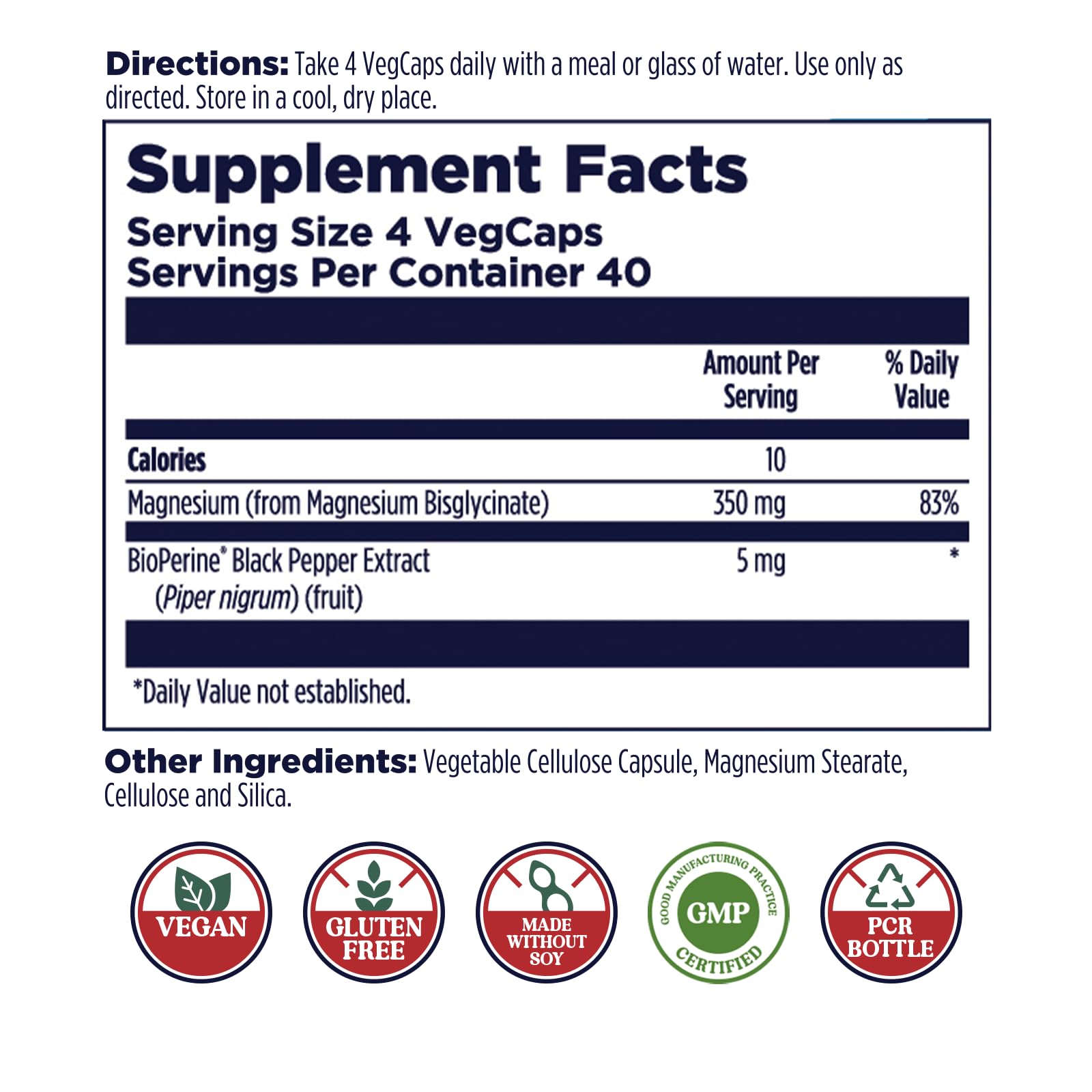 KAL Magnesium Glycinate Capsules 60g side view