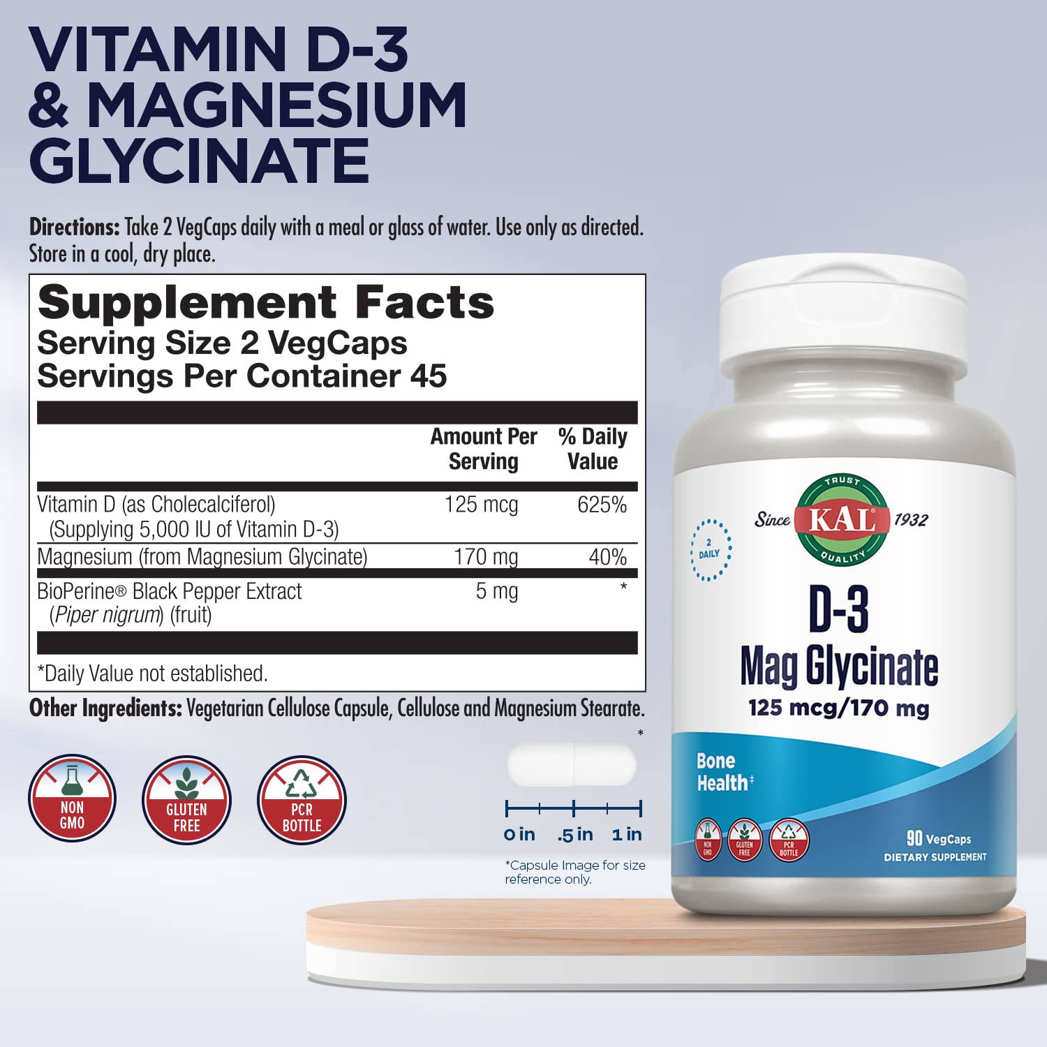 KAL Magnesium Glycinate side view showing capsule