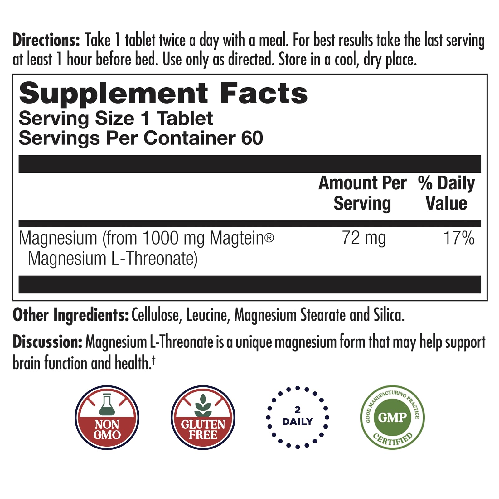 KAL Magnesium L-Threonate 2000mg supplement side view