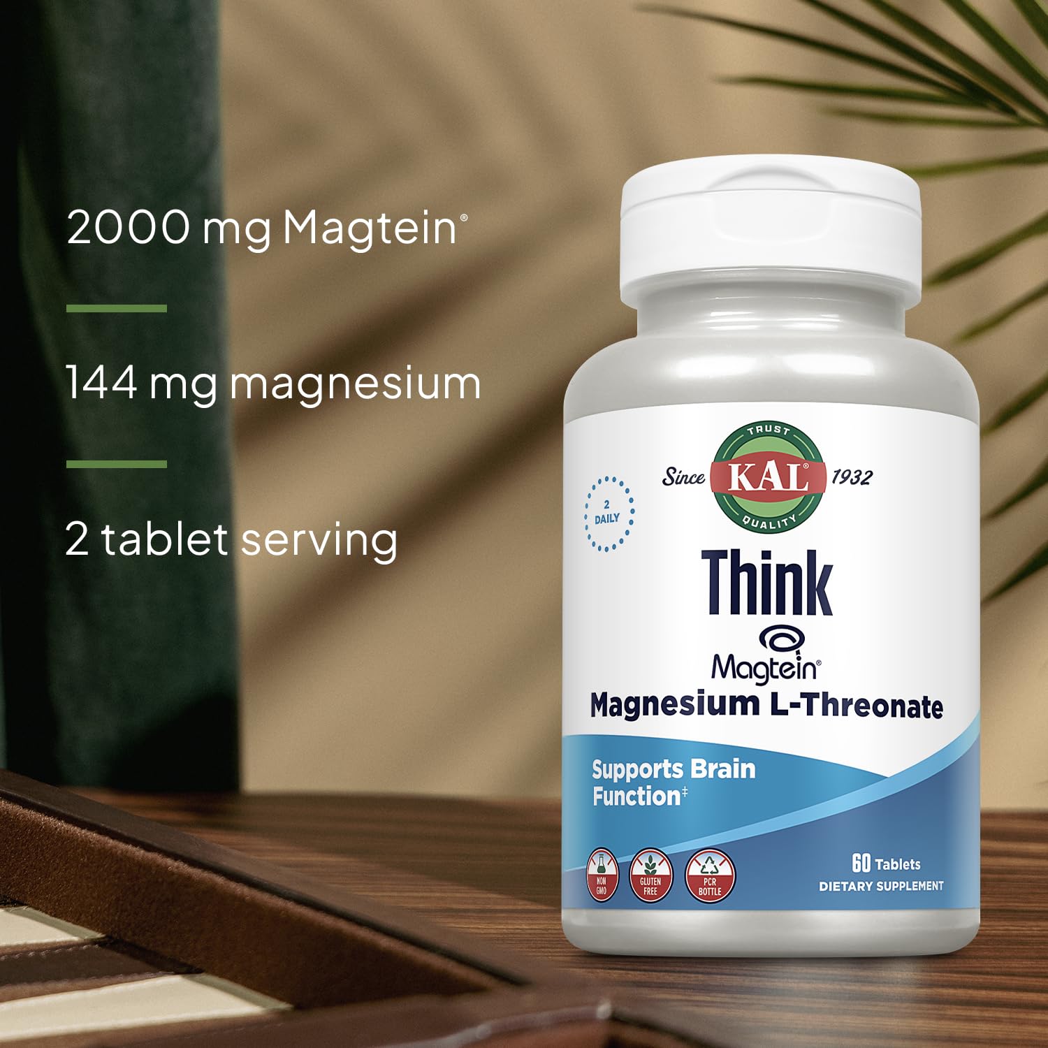 KAL Magnesium L-Threonate capsules on a wooden surface