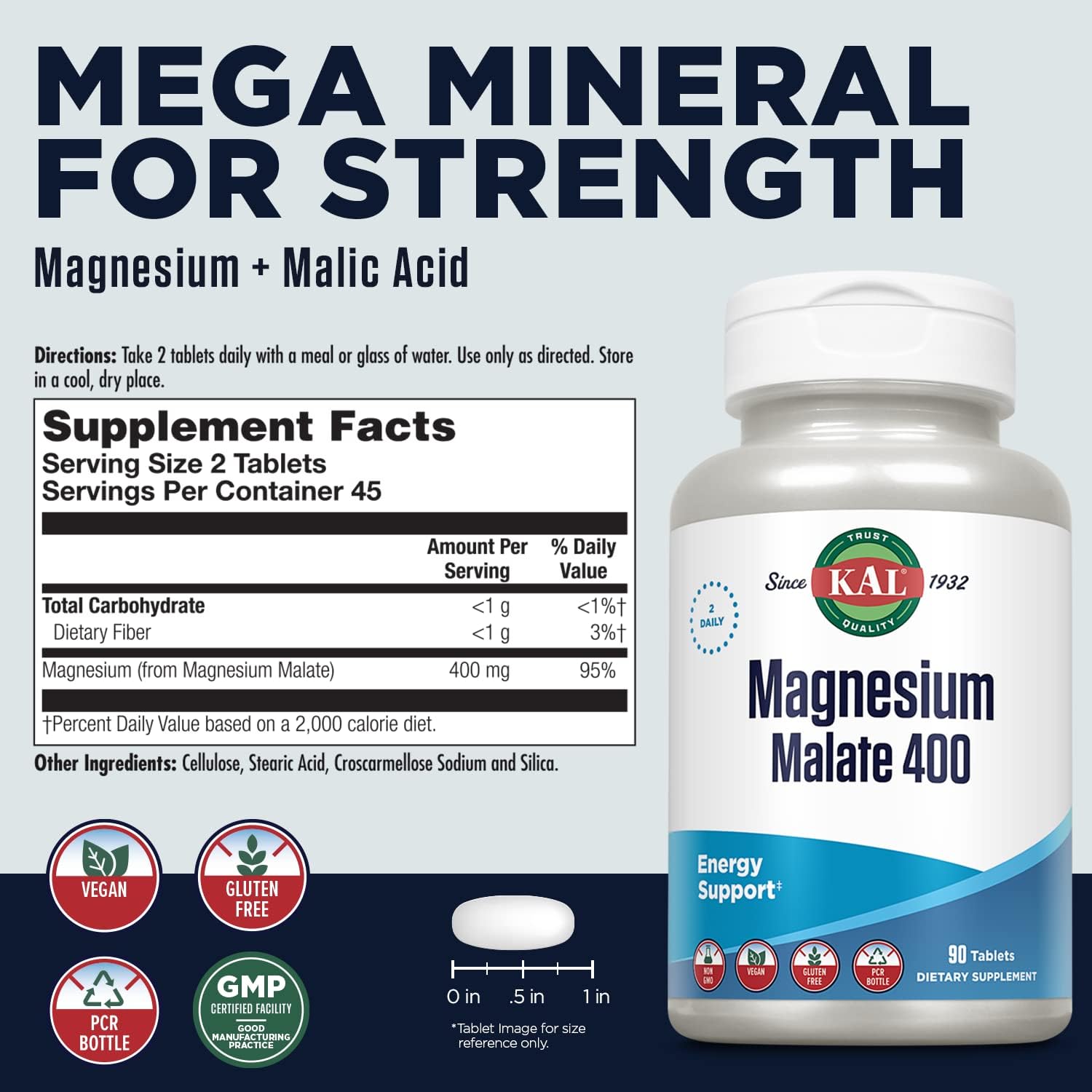 KAL Magnesium Malate 400mg Supplement side view