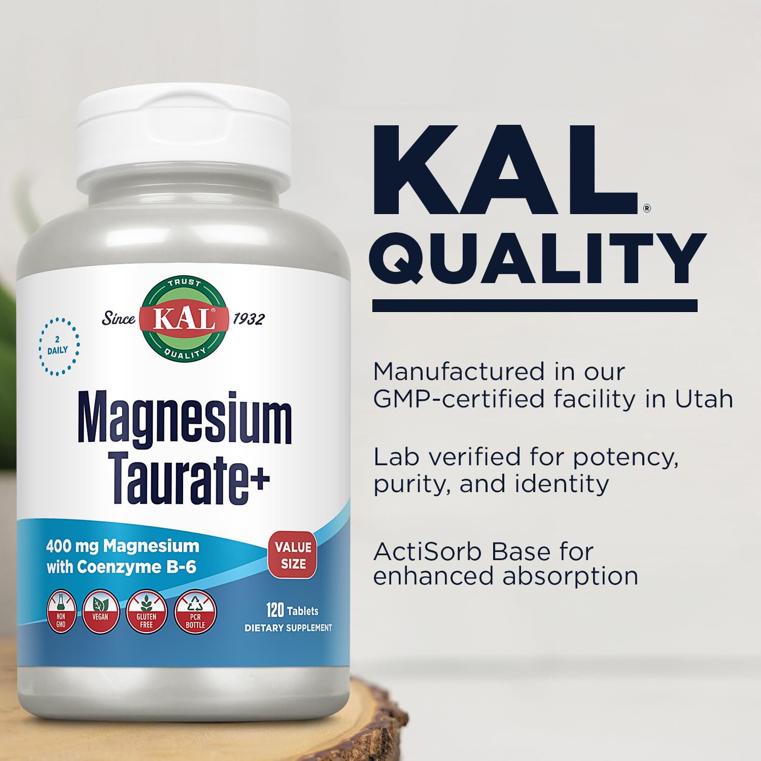 KAL Magnesium Taurate Complex Plus 180g tablets close-up