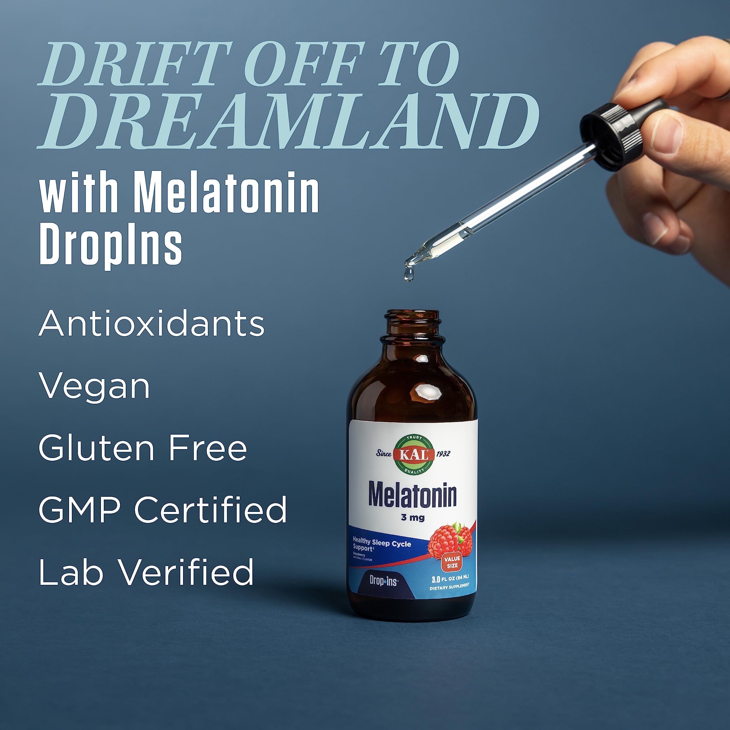 KAL Melatonin 3mg Drops bottle side view