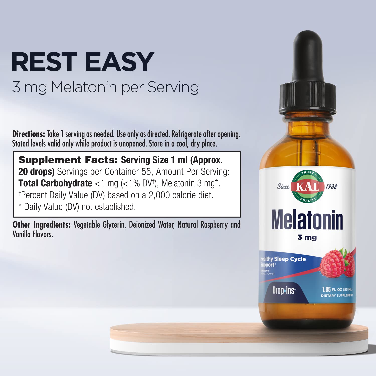 KAL Melatonin DropIns 1.85 Fl Oz size comparison