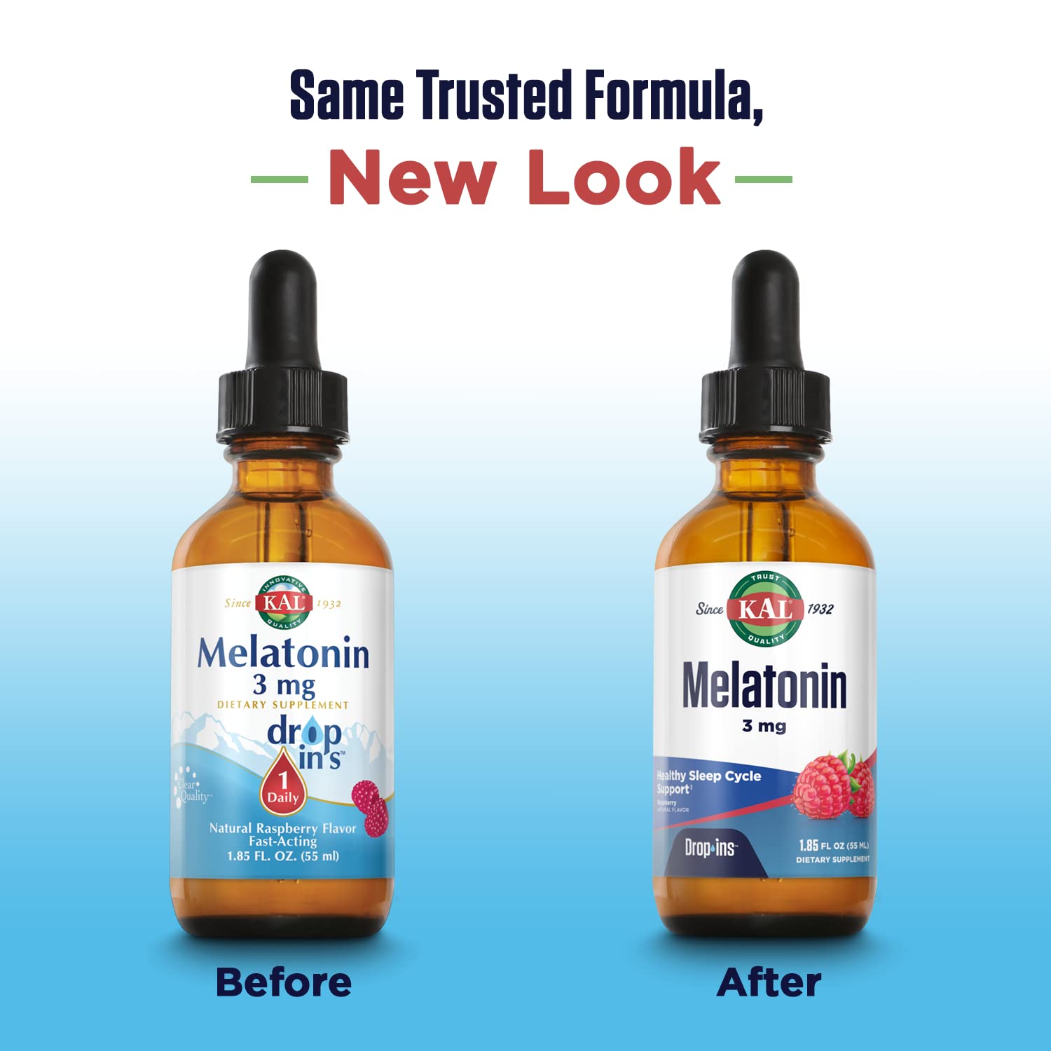 KAL Melatonin DropIns bottle with natural raspberry flavour
