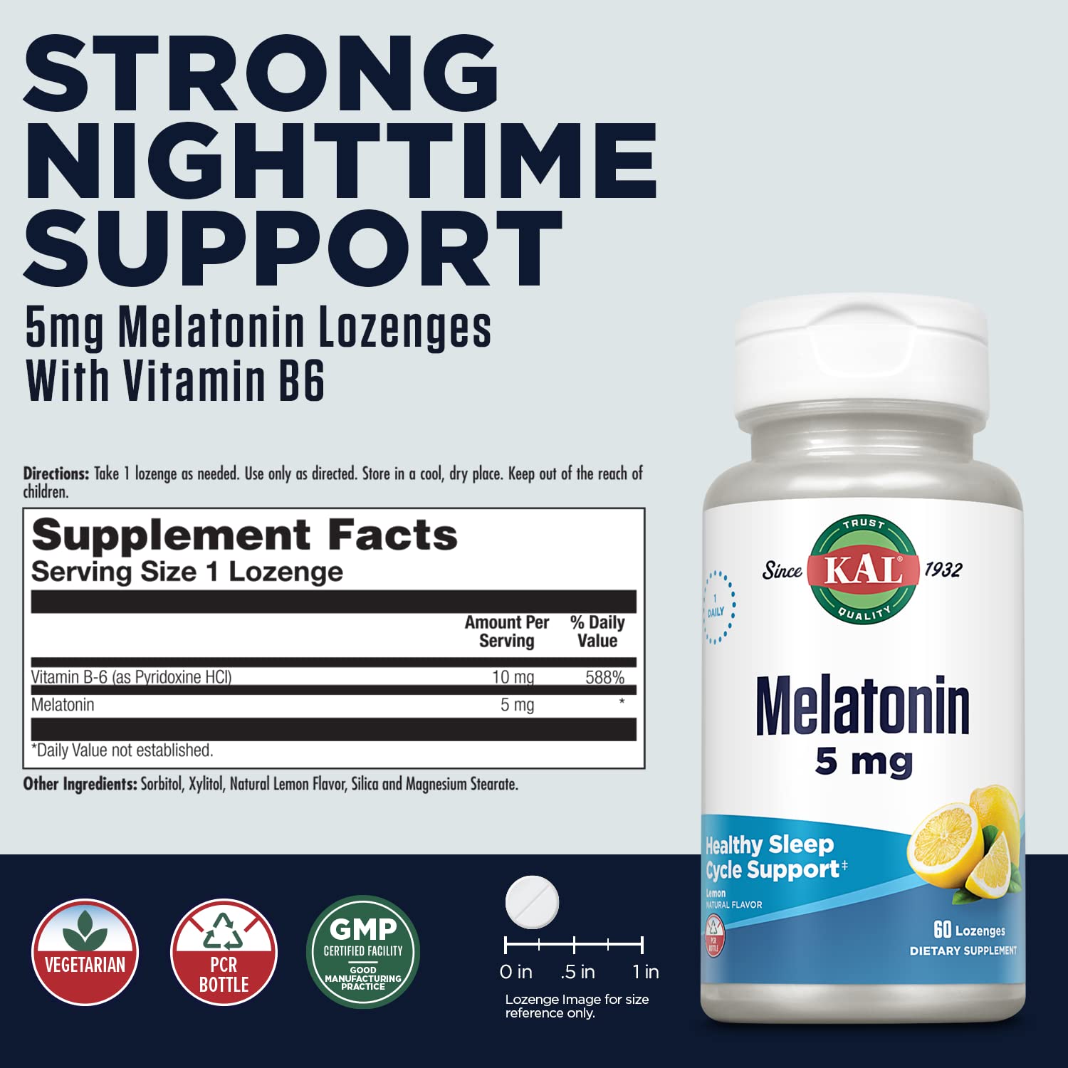 KAL Melatonin Lozenges 5mg lemon flavour lozenge