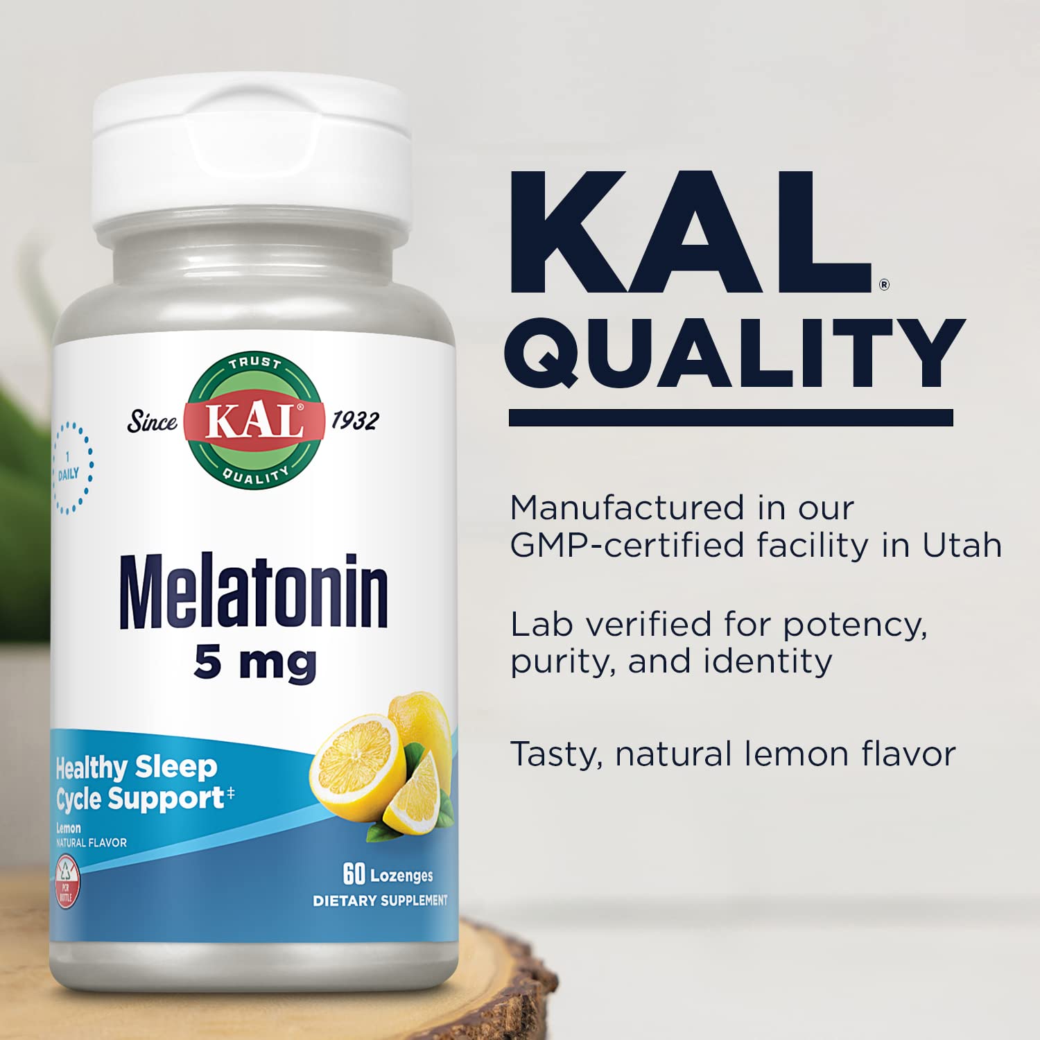 KAL Melatonin Lozenges 5mg with a glass of water