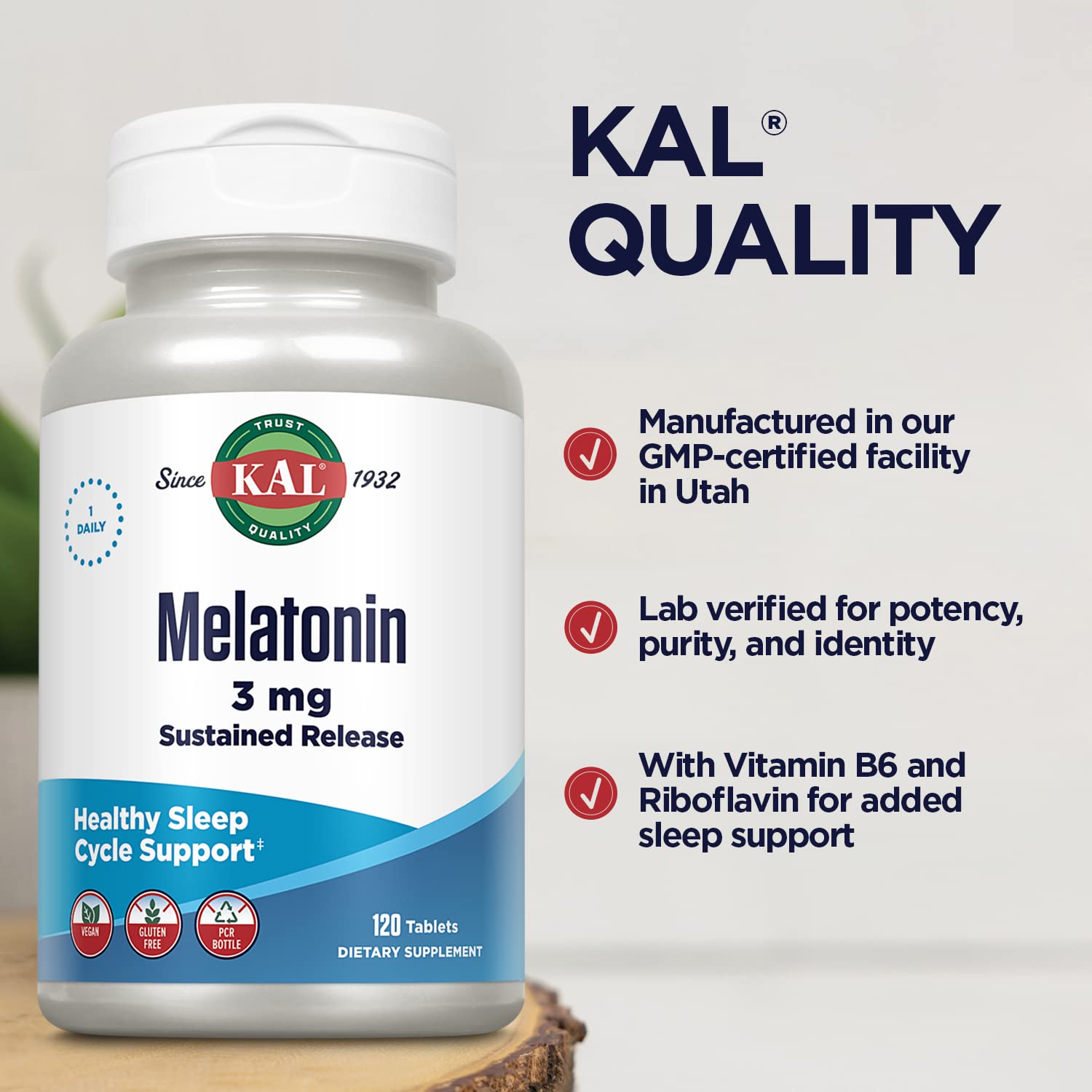 KAL Melatonin Supplement 3mg packaging side view