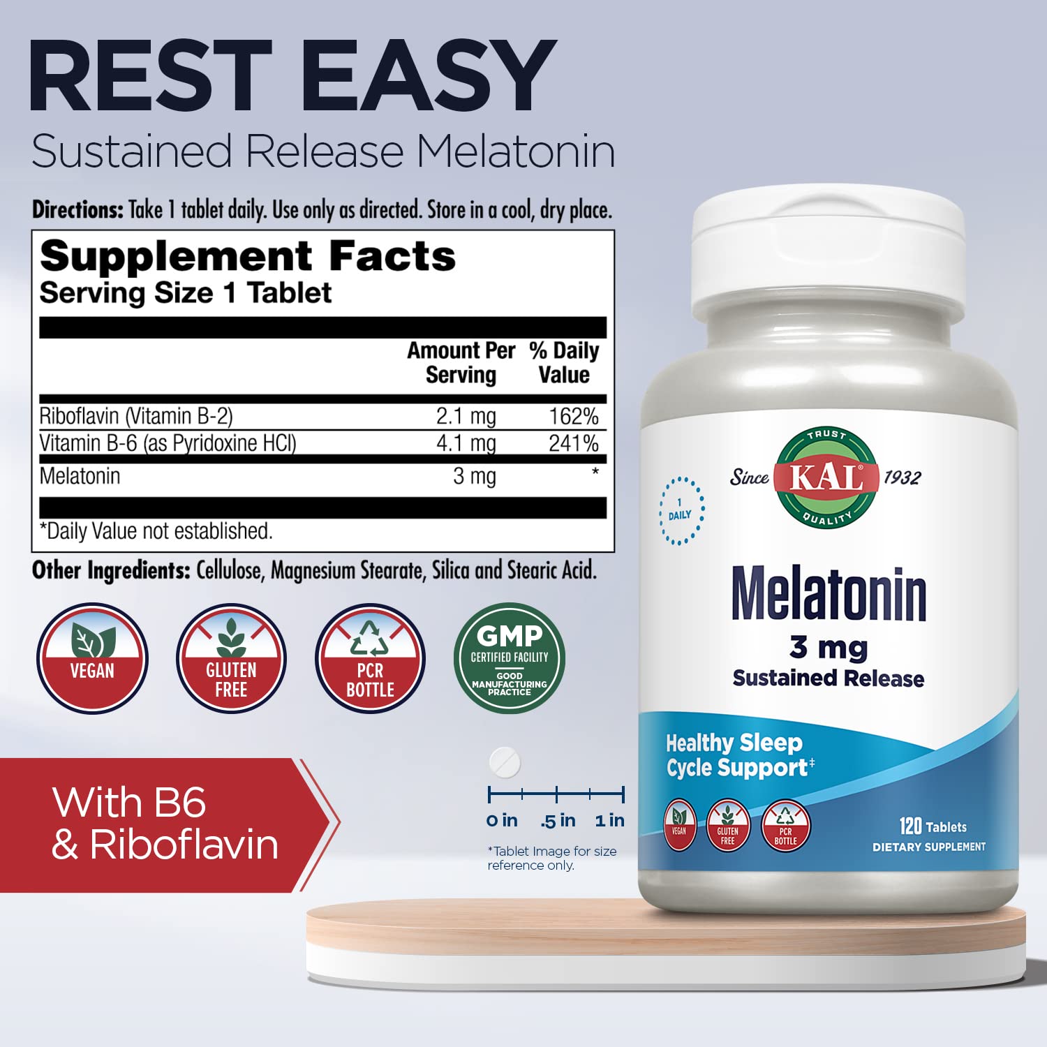 KAL Melatonin Supplement 3mg tablet close-up