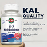 KAL Methyl B12 Supplement 1000 mcg raspberry flavour tablets