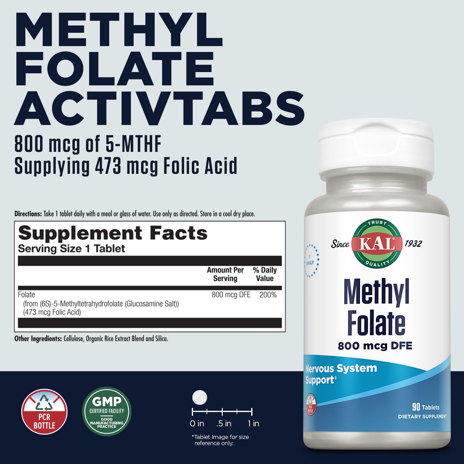 KAL Methylated Folate Supplement bottle with label