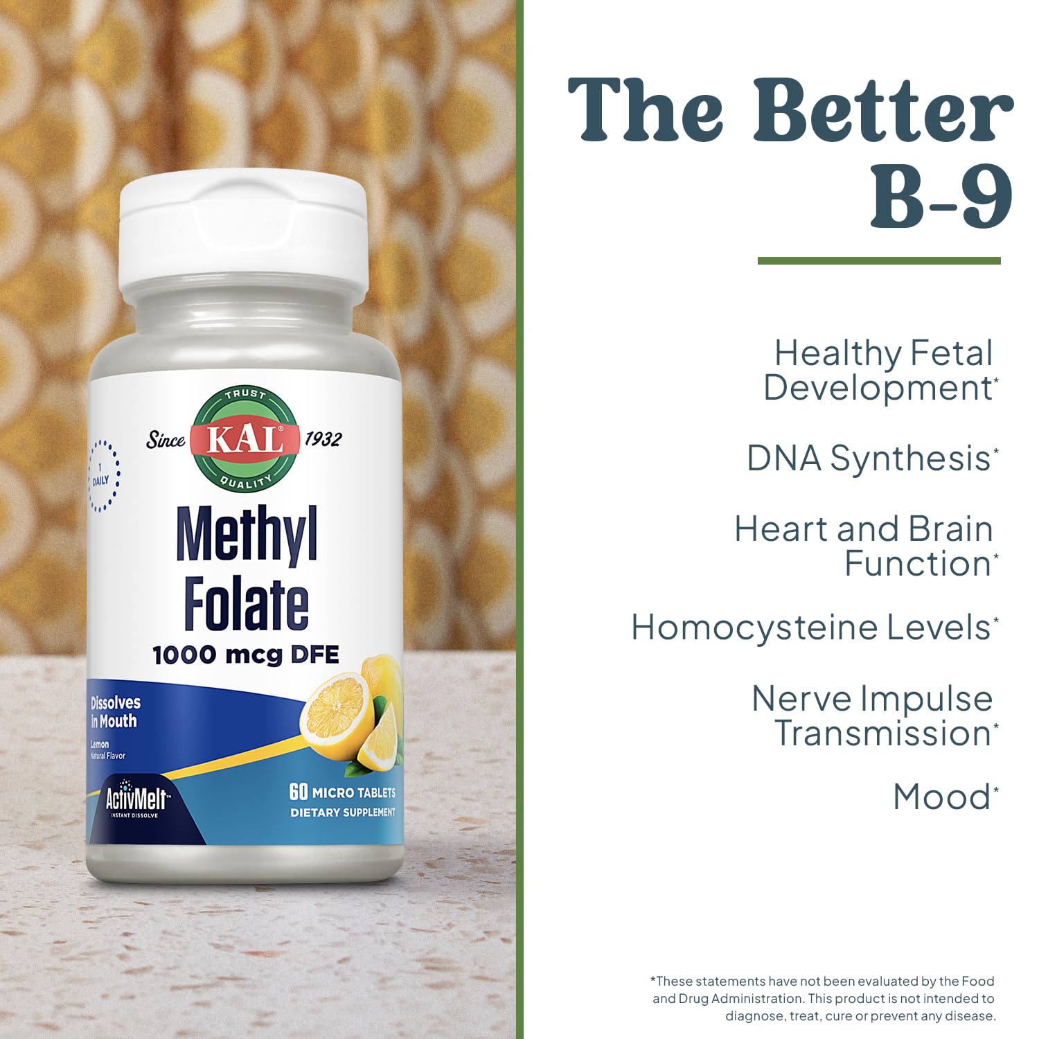 KAL Methylated Folate Supplement ingredients list on packaging