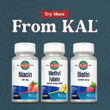 KAL Methylated Folate Supplement tablets on a wooden surface