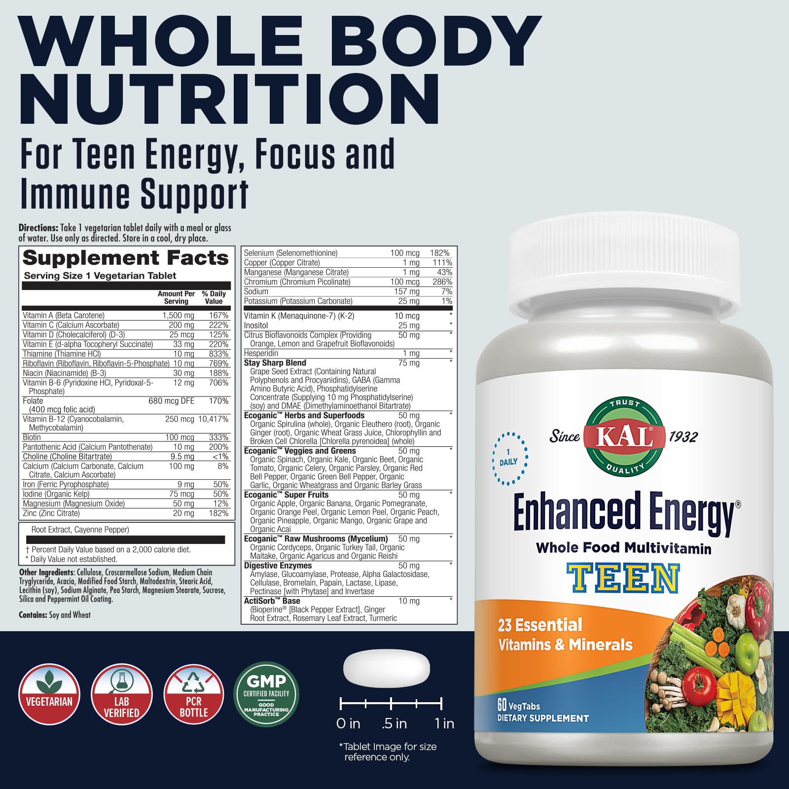 KAL Multivitamins for Teens 100g side view