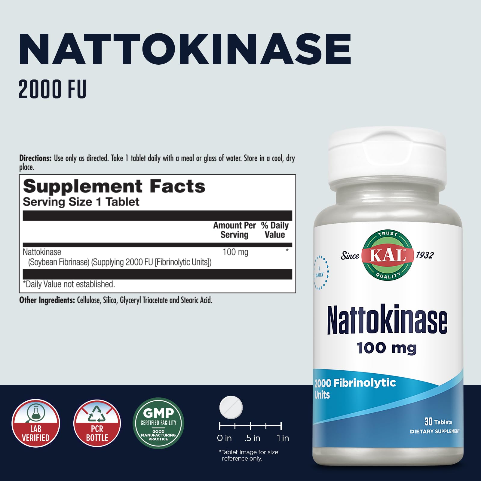 KAL Nattokinase Multi-Enzymes 32g back view with ingredient list