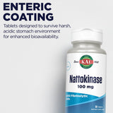 KAL Nattokinase Multi-Enzymes 32g tablets on a wooden table