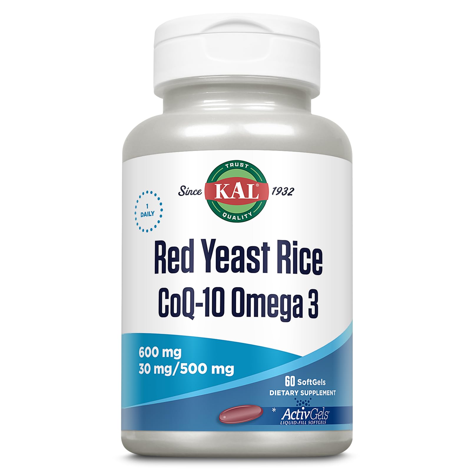 KAL Red Yeast Rice Supplement 60 soft gels front view