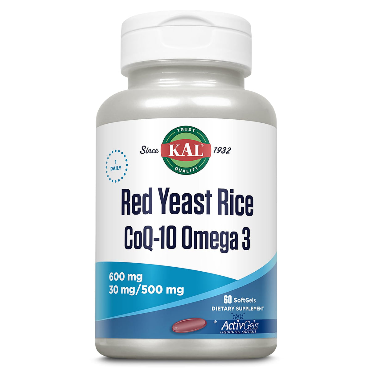 KAL Red Yeast Rice Supplement 60 soft gels front view
