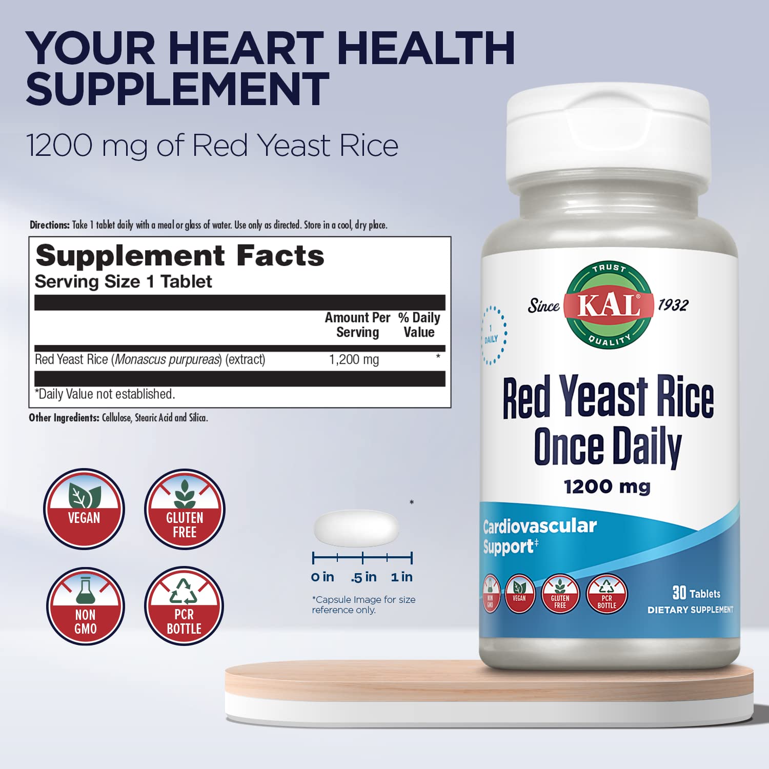 KAL Red Yeast Rice Supplement bottle side view