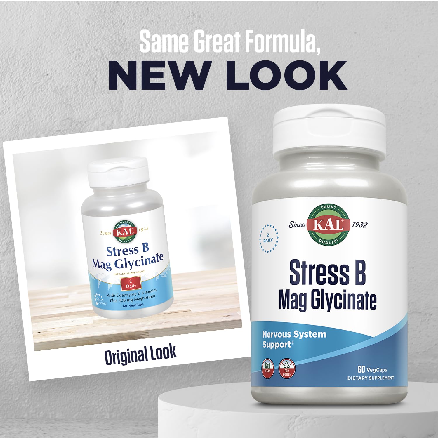 KAL Stress B Mag Glycinate B-Complex capsules close-up
