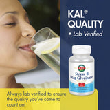 KAL Stress B Mag Glycinate B-Complex capsules with a glass of water