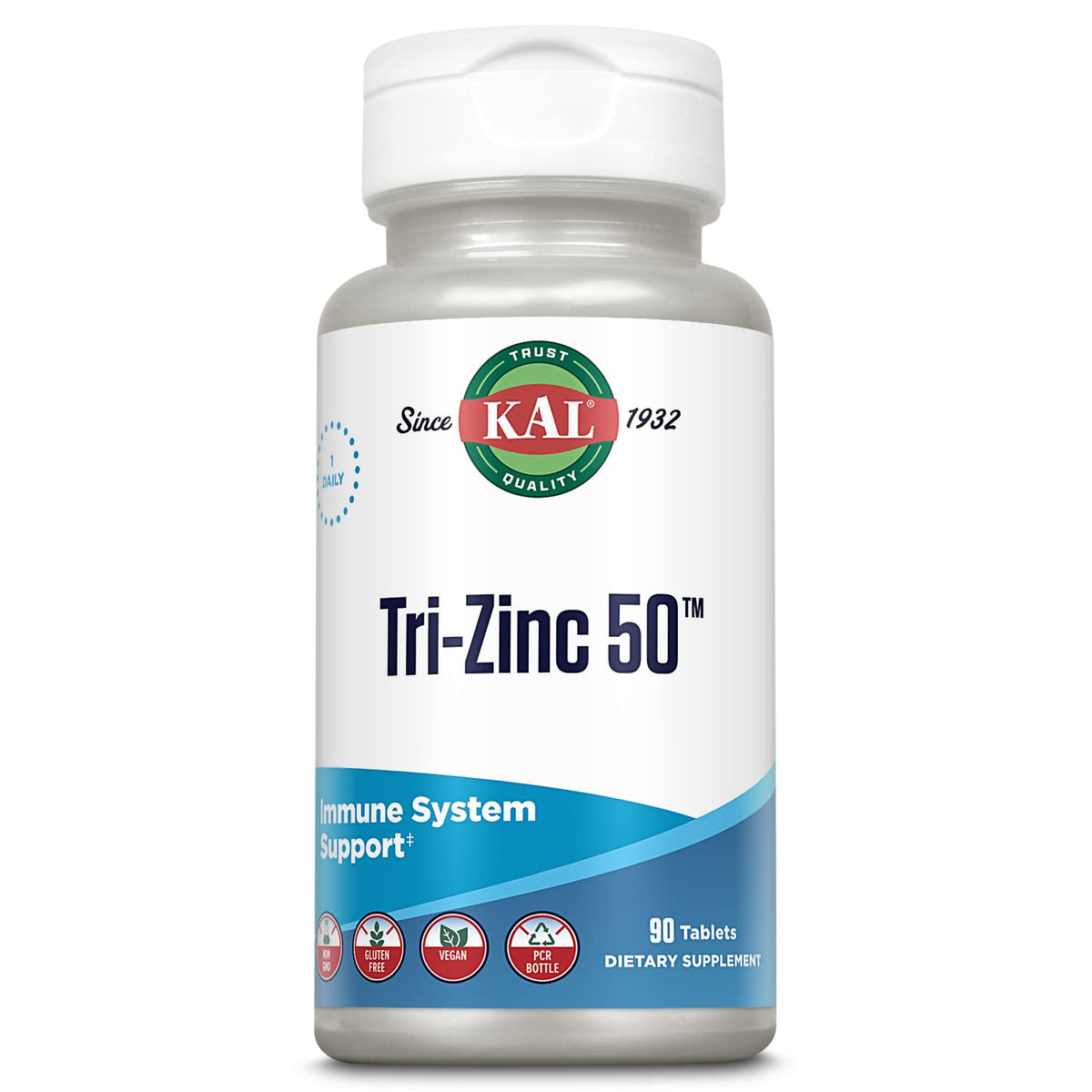KAL Tri Zinc Supplement 50mg bottle front view