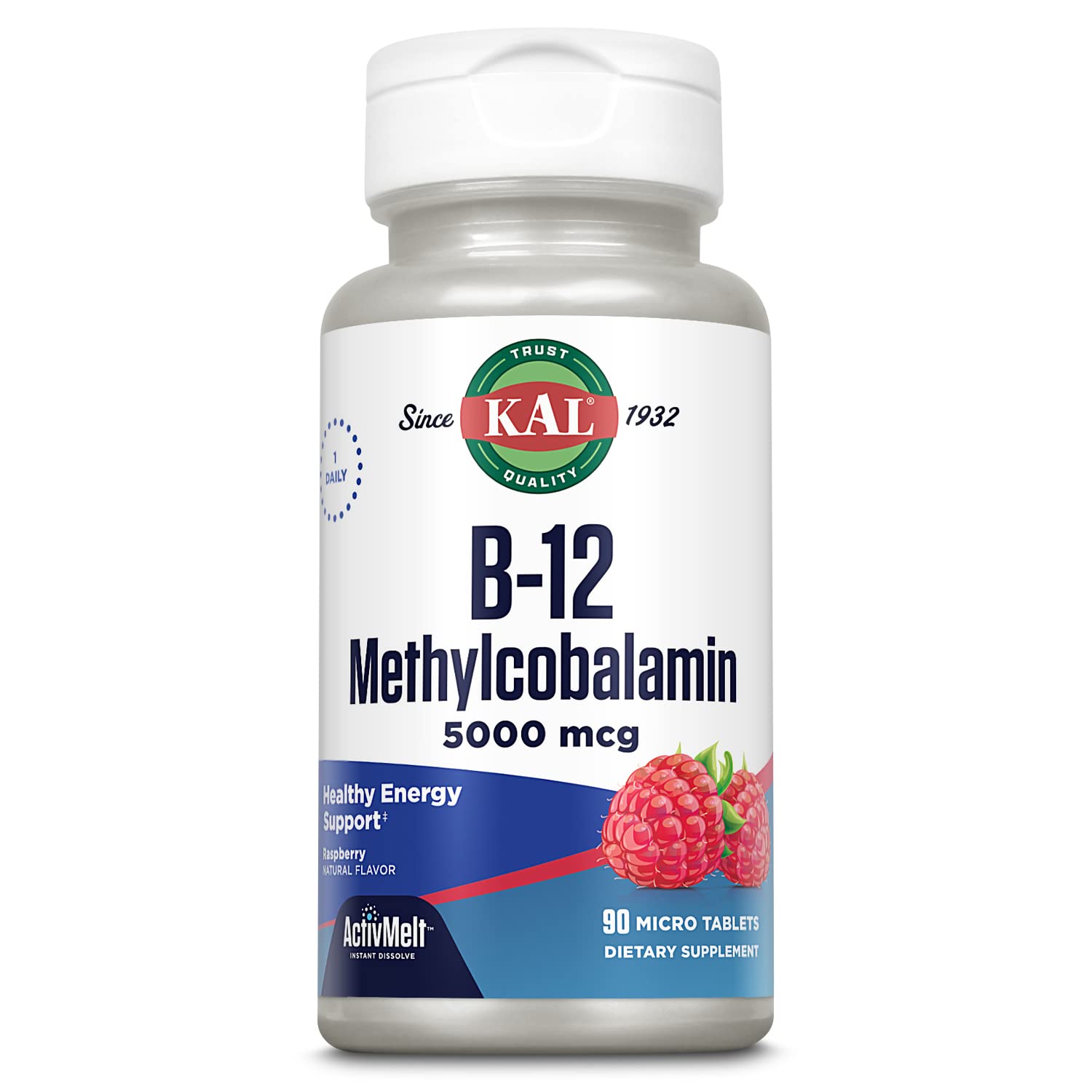 KAL Vitamin B-12 ActivMelt raspberry flavour front view