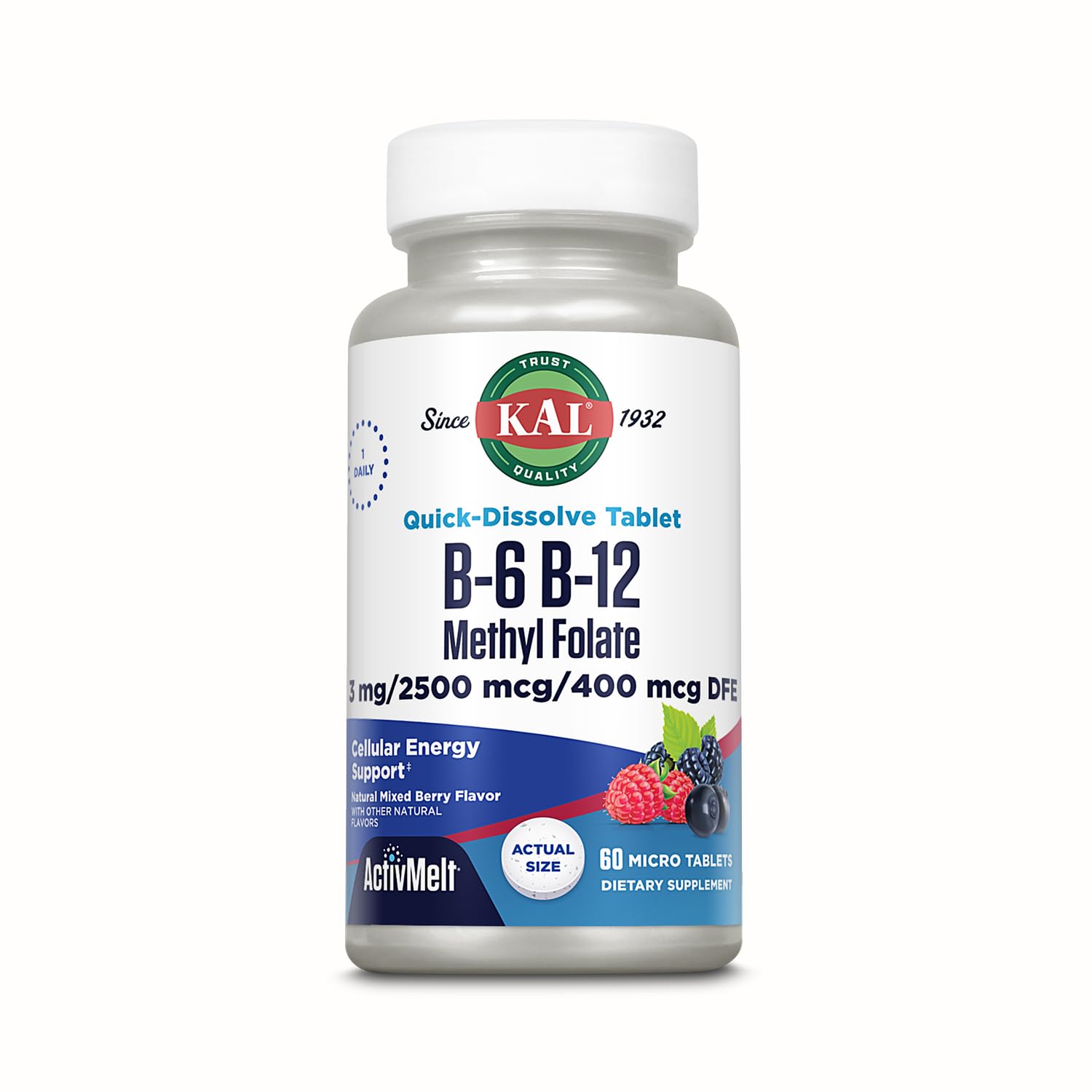 KAL Vitamin B12 Methylcobalamin ActivMelt Tablets front view