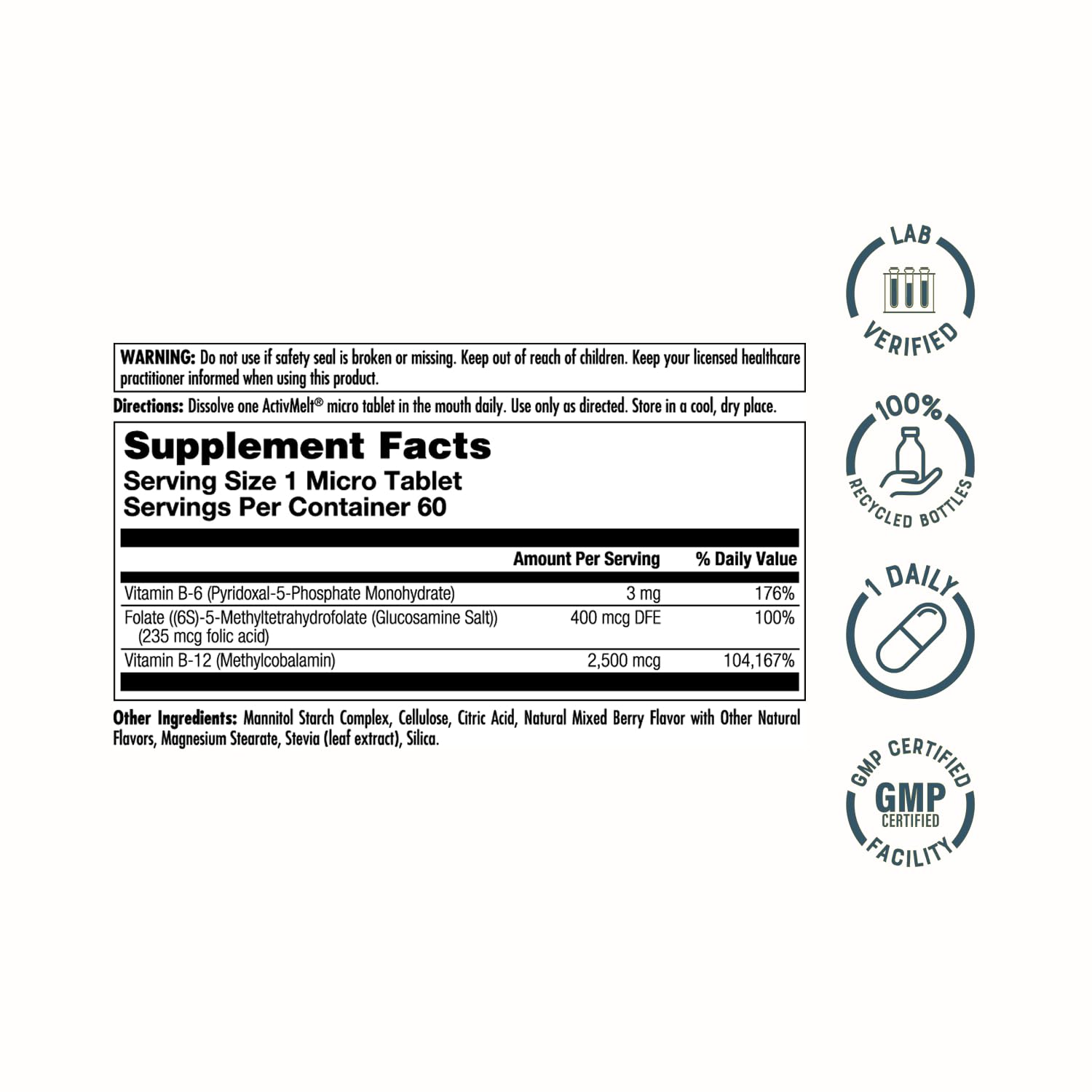 KAL Vitamin B12 Methylcobalamin ActivMelt Tablets packaging